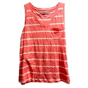 G H BASS & CO Cotton Stripe Coral & White Boat Tank Top Sz Small